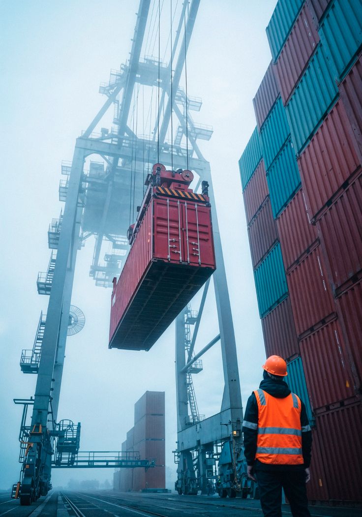 Container ship crane loading